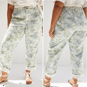 Pilcro Anthropologie The Roamer Pants Water Color Print Sz 16W Utility Comfort